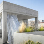 Exoskeleton and lived-in courtyard. Attila Kim Architects: House with exposed concrete, Bucharest