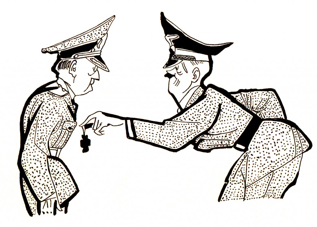 Eugen Taru - Ion Antonescu and Hitler- cca. 1953- ink on  paper- 20x28 cm