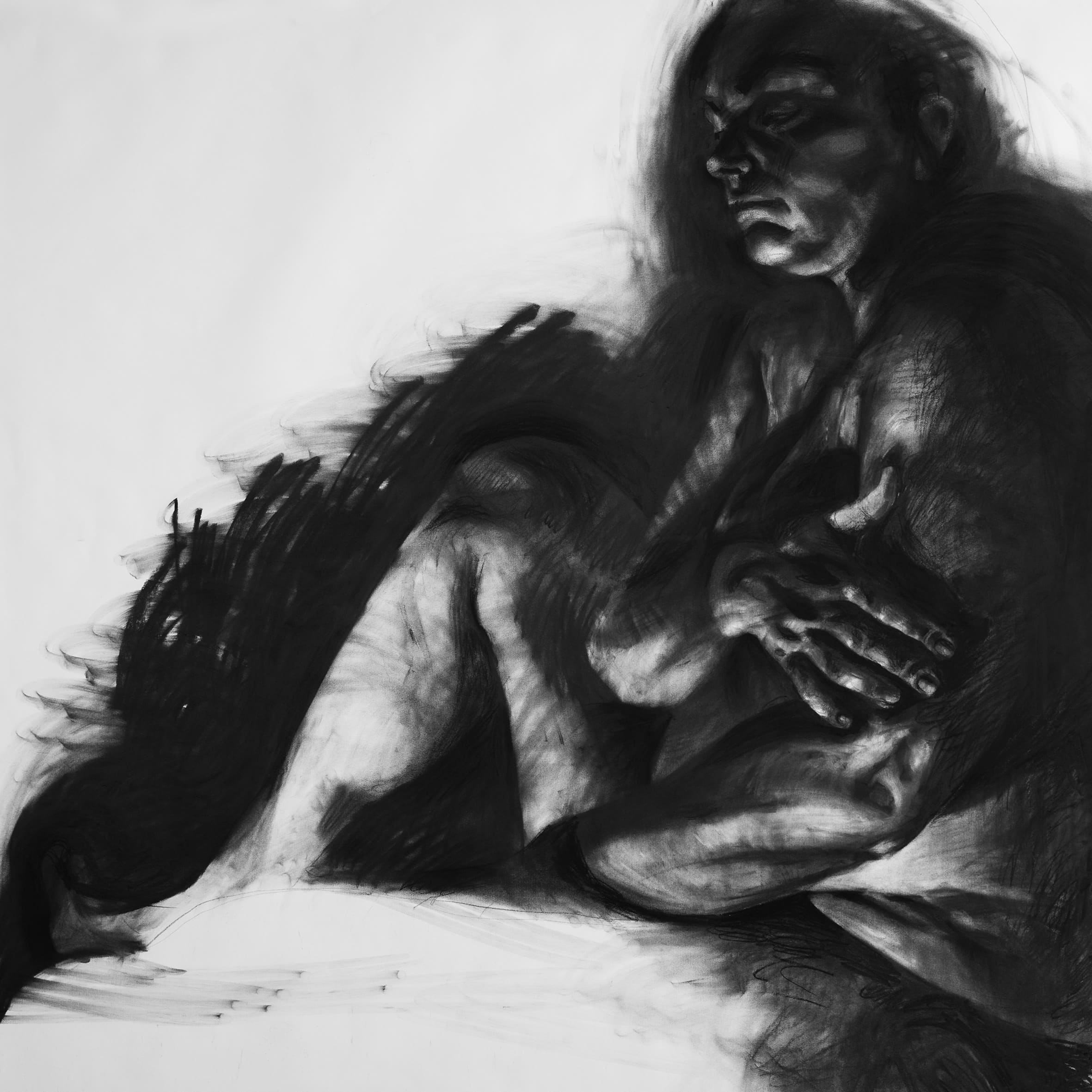 Premiul II – Ana Negrea, O mie de umbre pe pielea ei, carbune pe hartie, 120 x 120